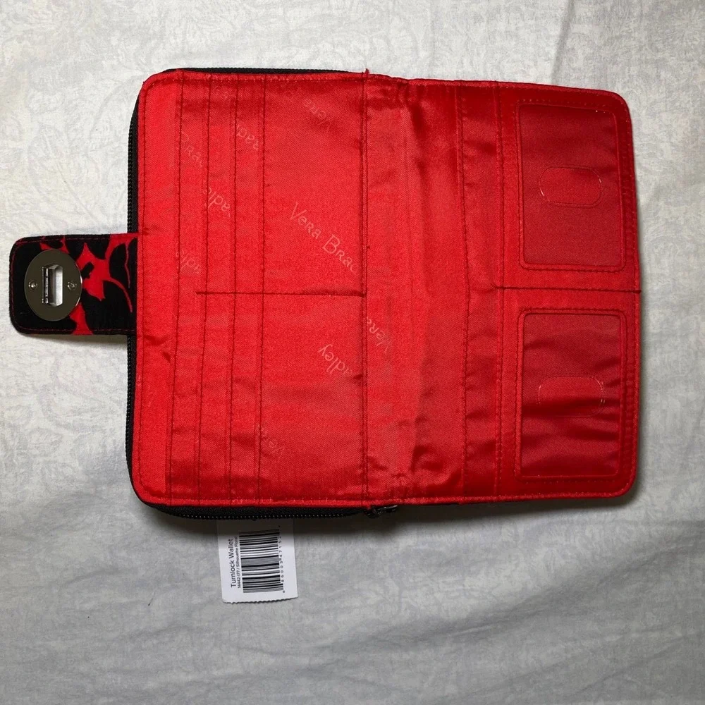 Vera Bradley Turnlock Wallet Silhouette Floral Red Black Quilted Retired - Picture 2 of 5